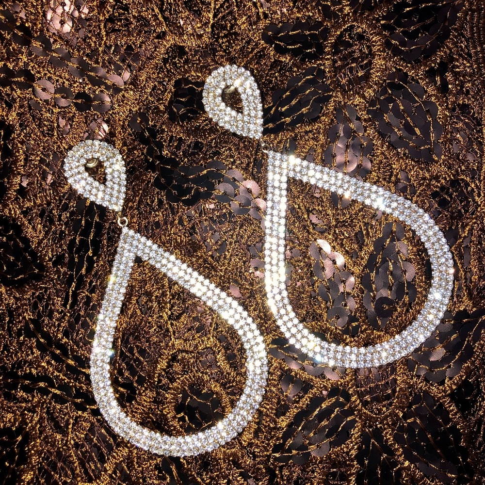 Rhinestone teardrop earrings, Never Worn